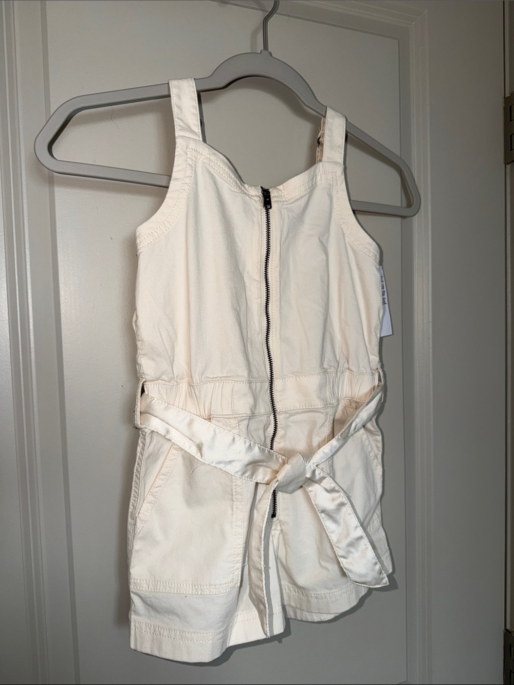 abercrombie kids Cream Zipper Front Romper with Tie Waist